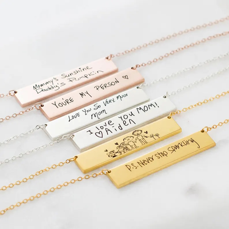 Custom Handwriting Name Bar Pe - Handwriting Necklace Bar 评论和价格